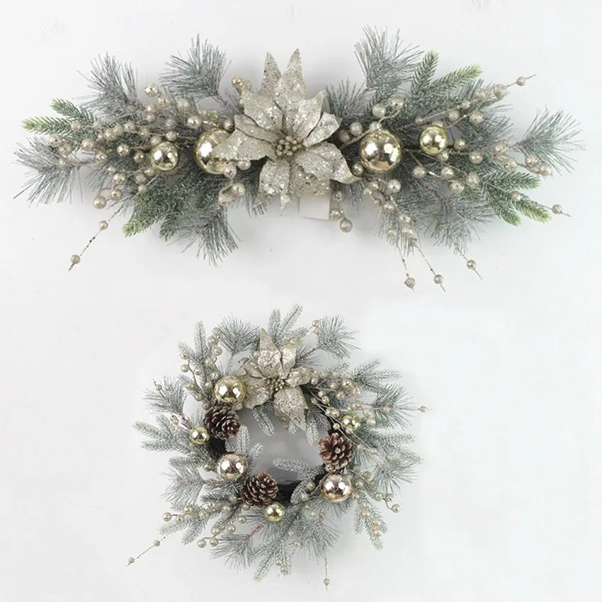 Plastic Christmas door hanging decoration with rattan style in 60cm size
