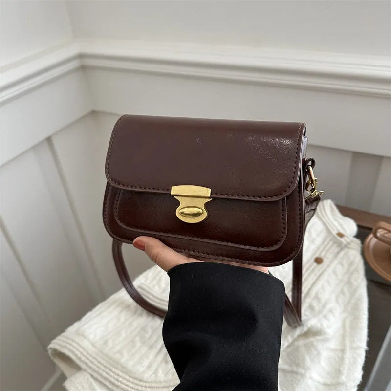Retro square handbag in soft PU leather with horizontal suitcase shape design