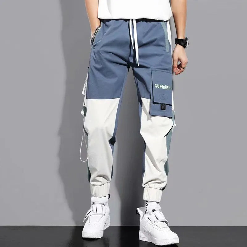 Men's cotton ankle-tied drawstring casual pants in 31 Black, skinny fit, side view