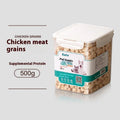 Freeze-dried chicken cat snacks in 500g pack showing nuggets in bagged or barrel packaging options