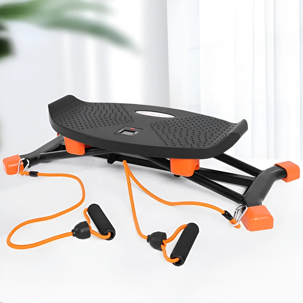 Black mini fitness skiing machine for home indoor cardio workouts.