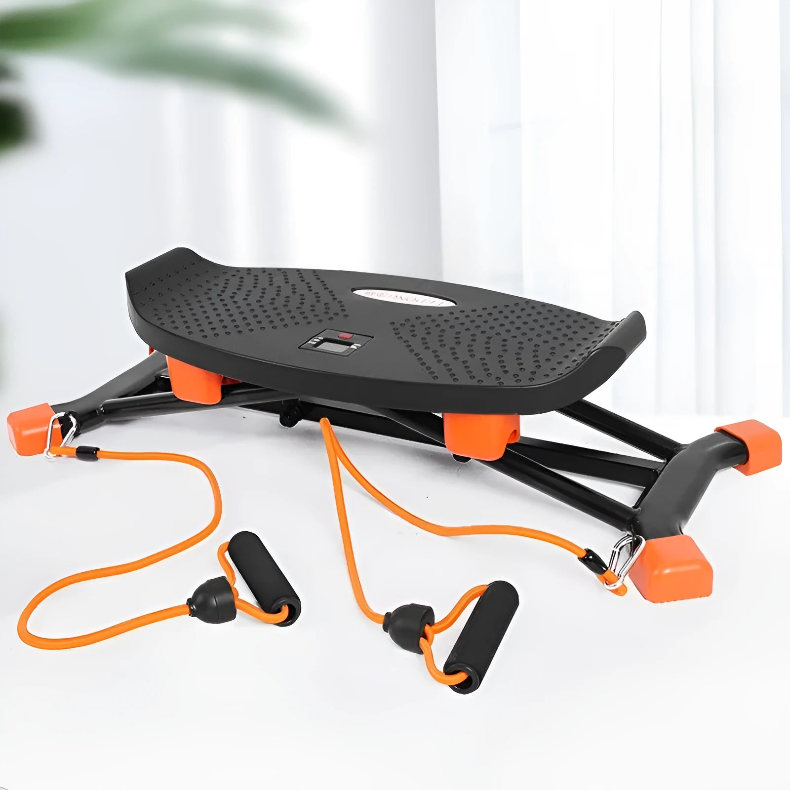 Black mini fitness skiing machine for home indoor cardio workouts.