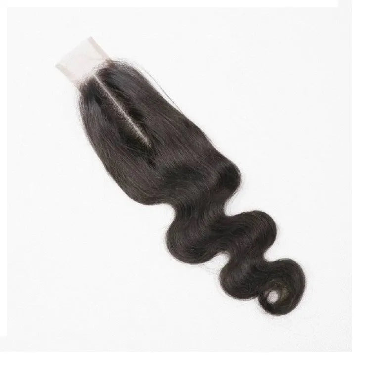 A straight, natural colour human hair wig for women on a stand, showing its length.