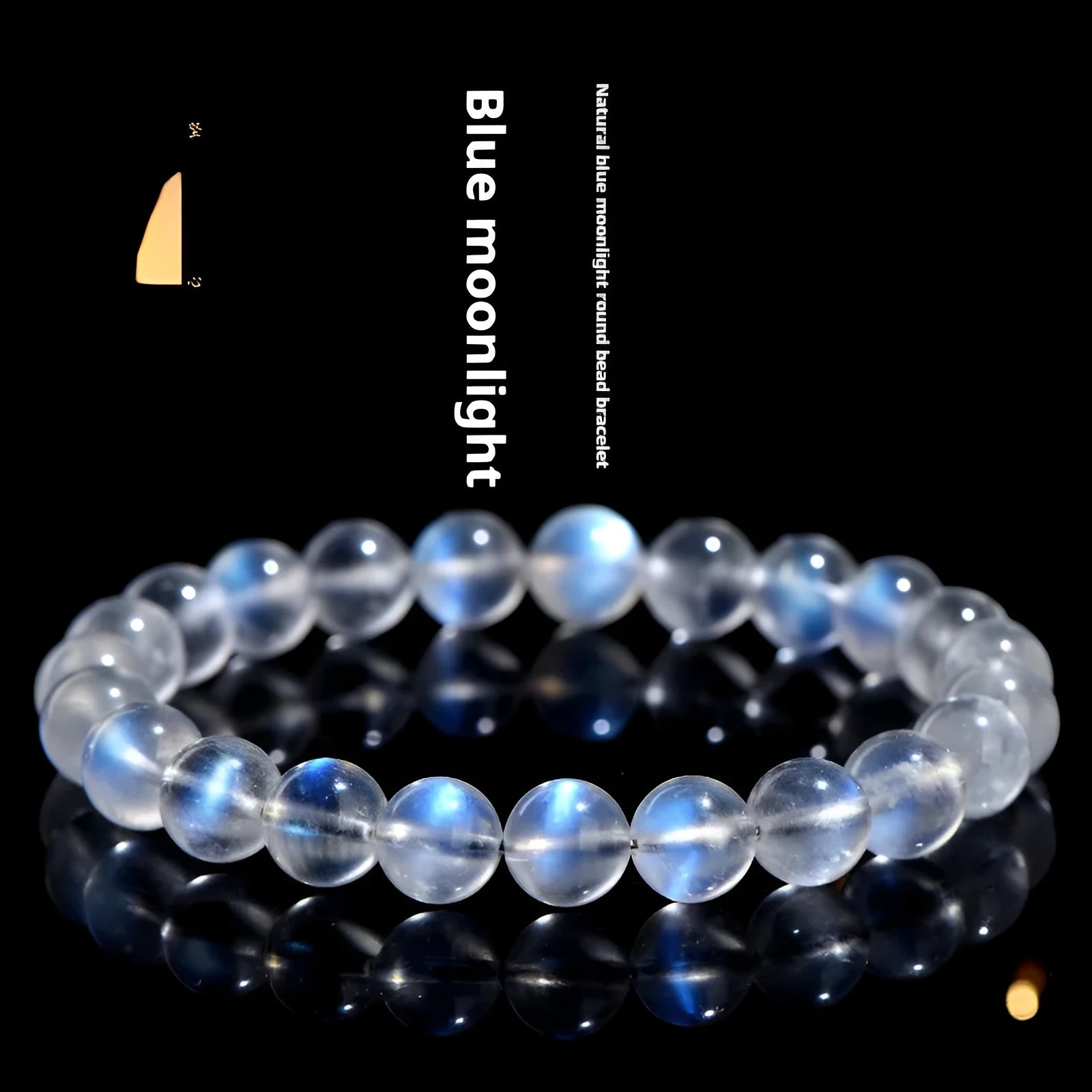 Natural cream body blue moonlight crystal bracelet showing minimalist design on wrist.