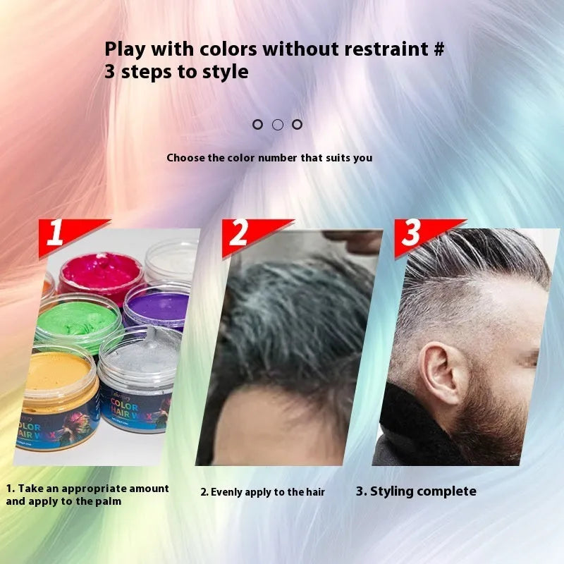 120g tub of hair styling clay for strong hold and temporary colour in nine different shades.