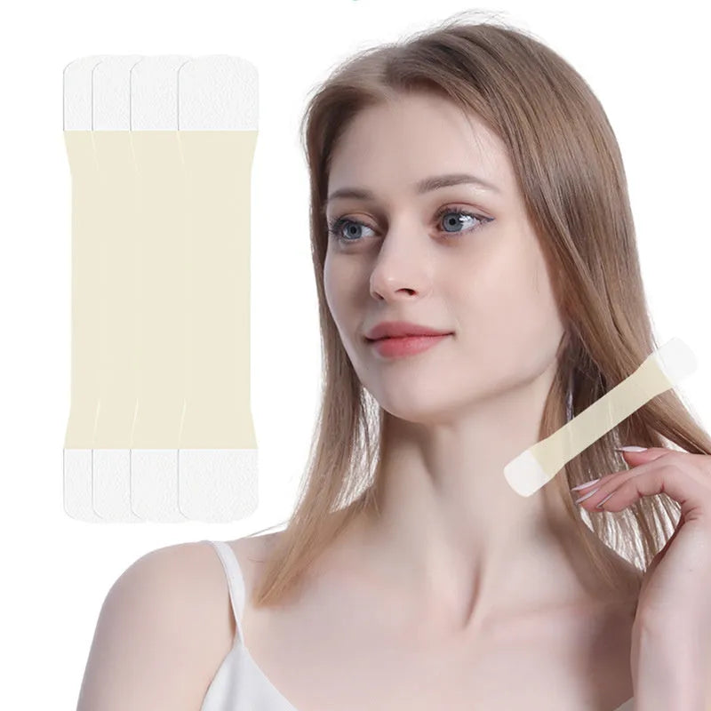 Skin tone neck contouring adhesive tape with V27 and V29 pattern options including strips and patches