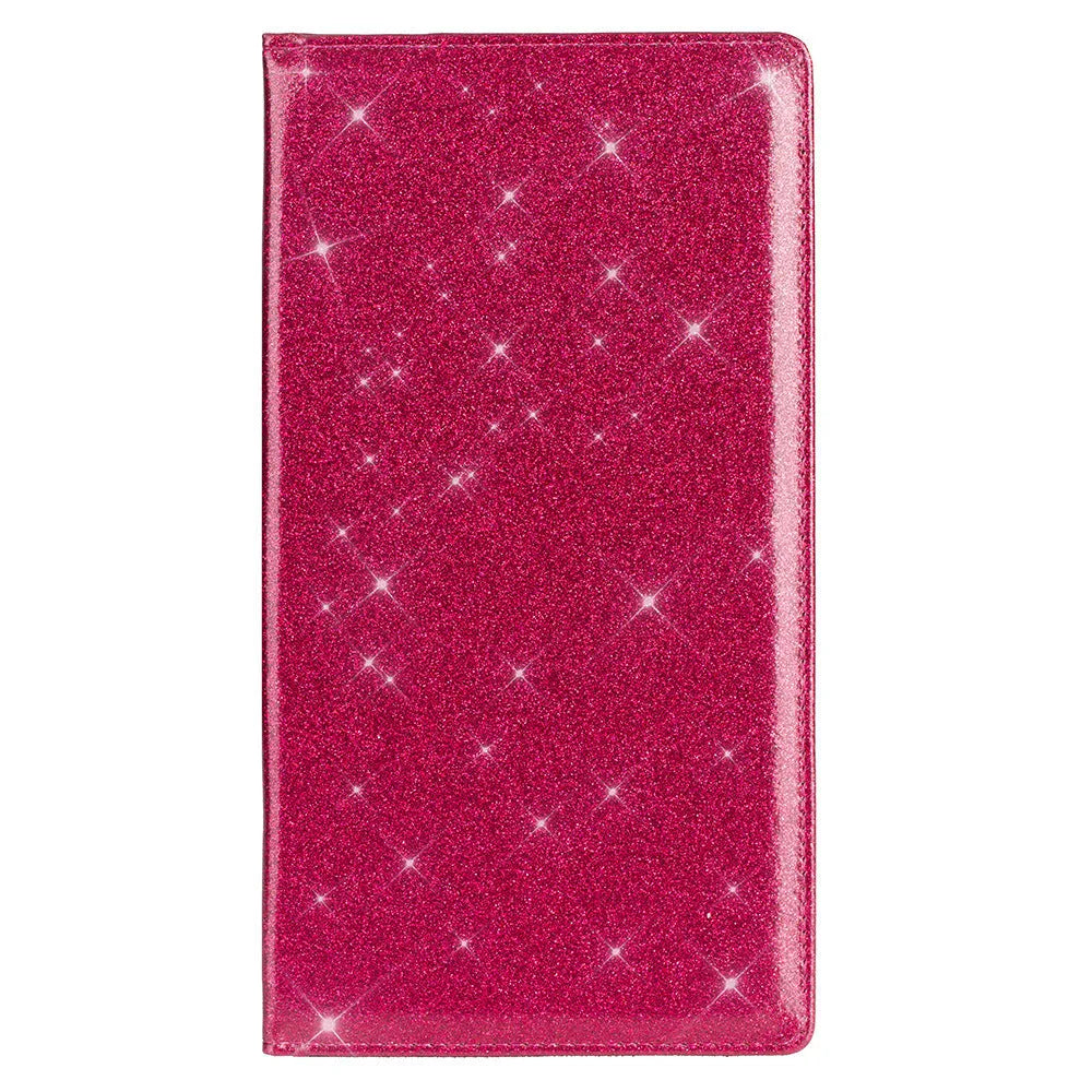 Purple PU leather car insurance and registration document wallet lying flat, showing its slim 24cm profile.