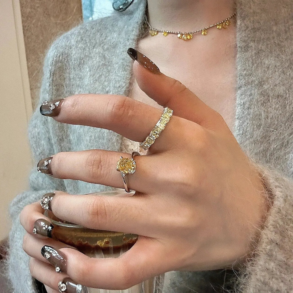 Women's copper ring with yellow rock sugar colour finish showing Seiko treatment