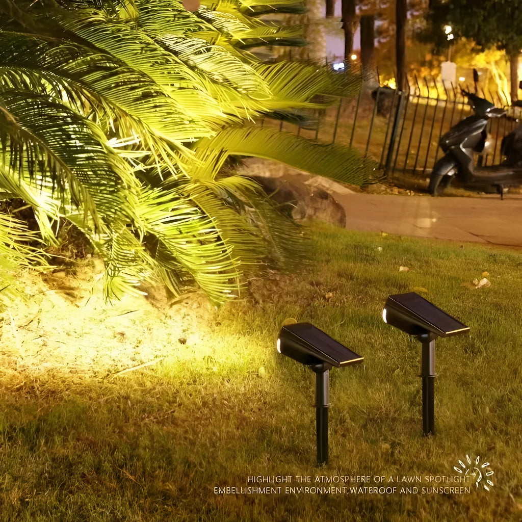 Solar spotlight lawn light with geometric abstract art design, offering 2LED or 7LED white, warm, or colourful light options