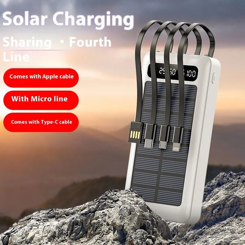 Solar power bank with 30000 mAh capacity in black white or green plastic case measuring 140 x 68 x 44 mm
