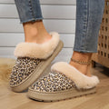 Couple's indoor half-covered heel slippers in suede with artificial wool lining, flat heel, and sewing thread detailing
