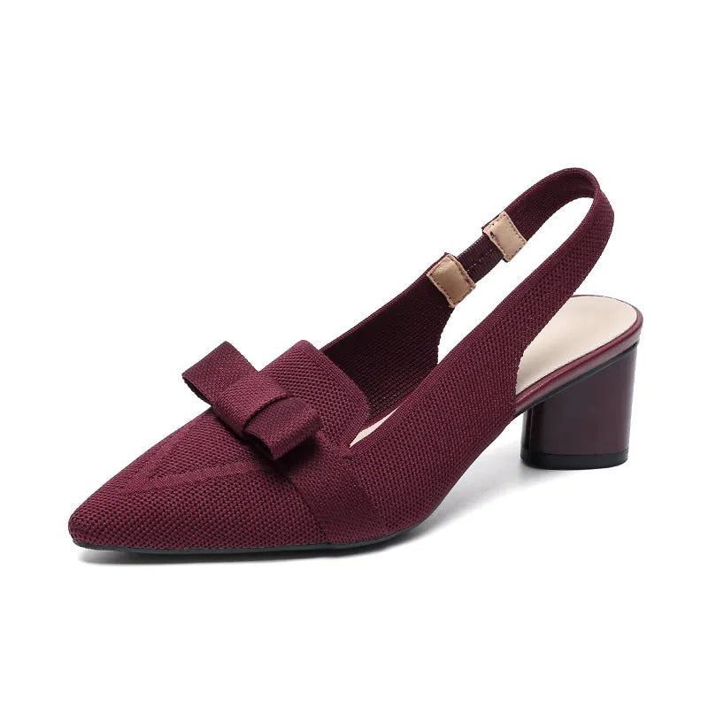 Women's closed toe bow high heel sandals with ankle buckle in various solid colour options