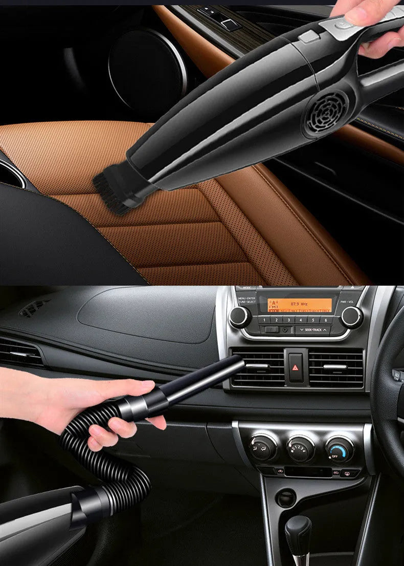 PoHigh Power Hypa black and orange 12V car vacuum cleaner with hose, measuring 36cm long.