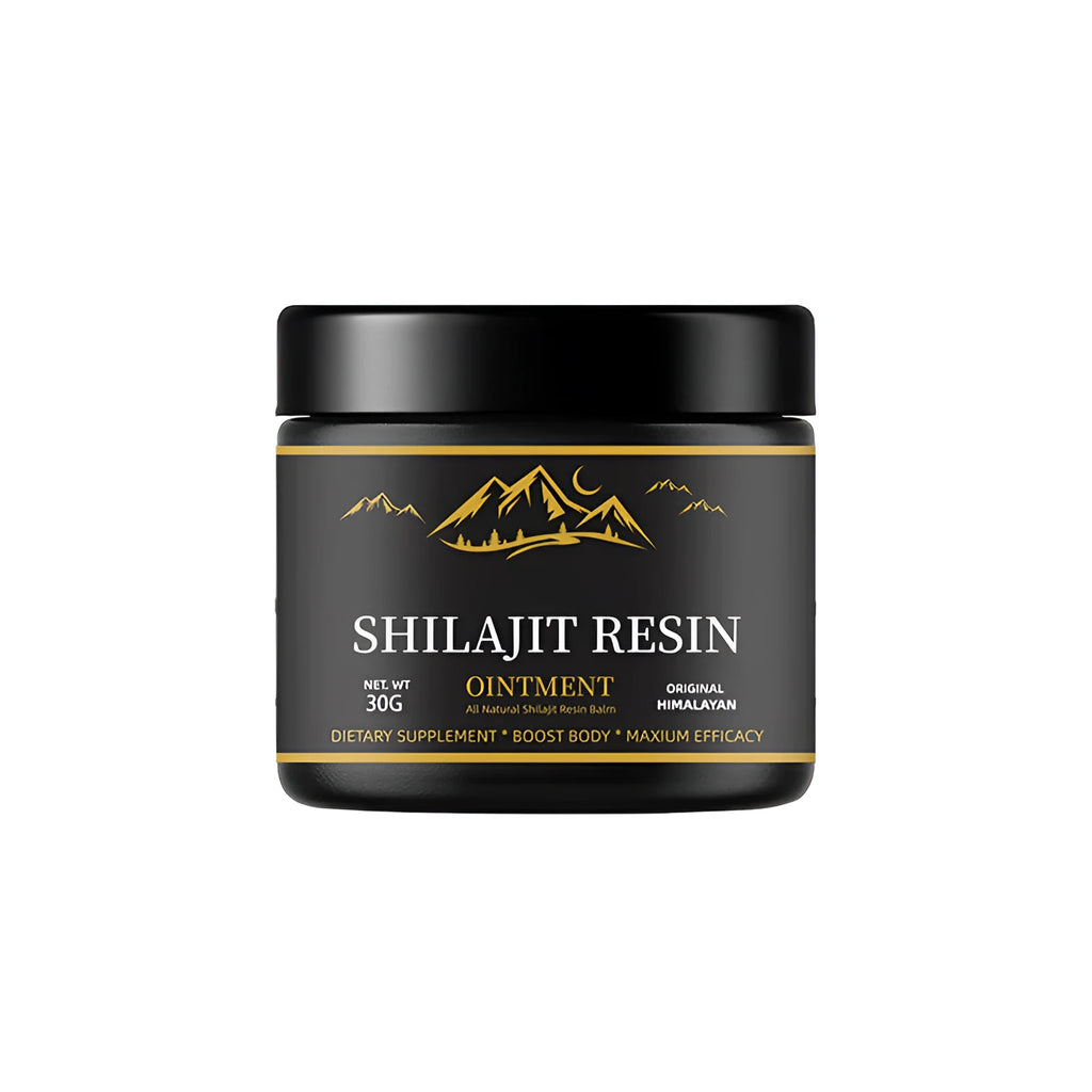 Trace Minerals Fulvic Acid Shilajit Resin 30g jar with wooden spoon, dark brown pure Himalayan resin