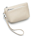Women's small genuine leather wallet in solid colour with sewing thread detail, retro European American style