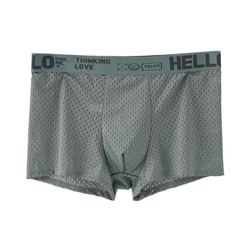 Ice silk mesh boxers for men, loose fit, breathable, black colour, sizes L to 4XL