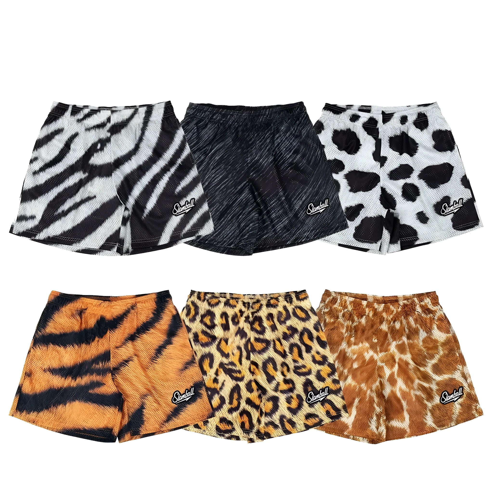 Men's leopard print quick-dry fitness shorts with mid waist and shorts length.