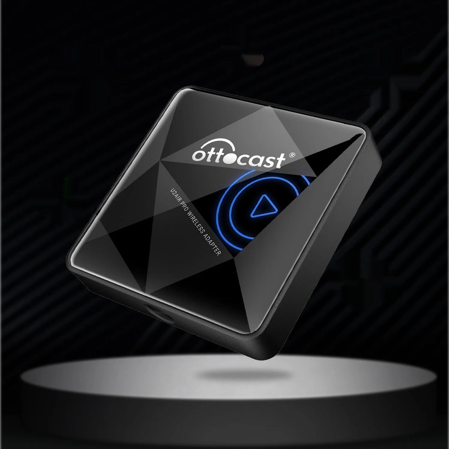 Black Wireless Car Bluetooth AIBOX with Type-C interface measuring 59x59x150mm