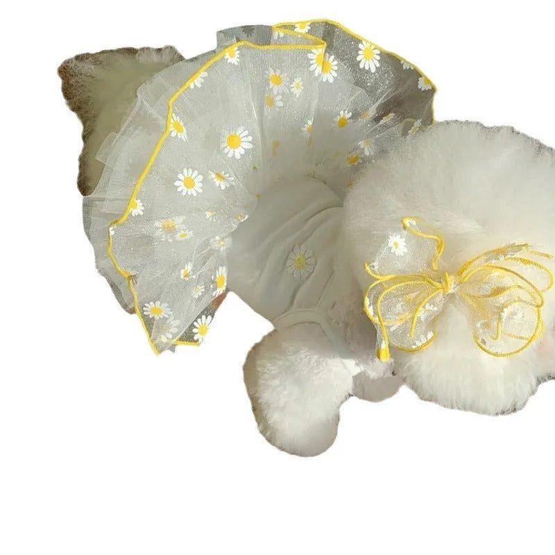 Yellow daisy print polyester dog summer clothes available in five sizes
