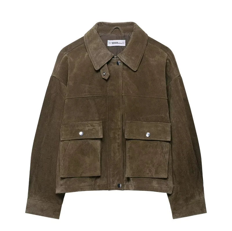 Ladies' PU fabric jacket in regular fit with Japanese Korean casual styling