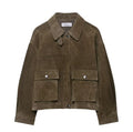Ladies' PU fabric jacket in regular fit with Japanese Korean casual styling