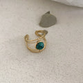 JZ0379 green geometric open ring with natural stone element on alloy band