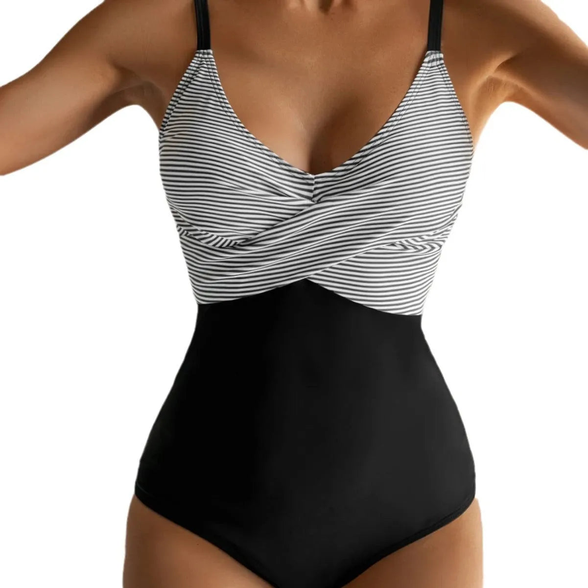Women's printed one-piece swimsuit with lace-up back in a leopard print design.