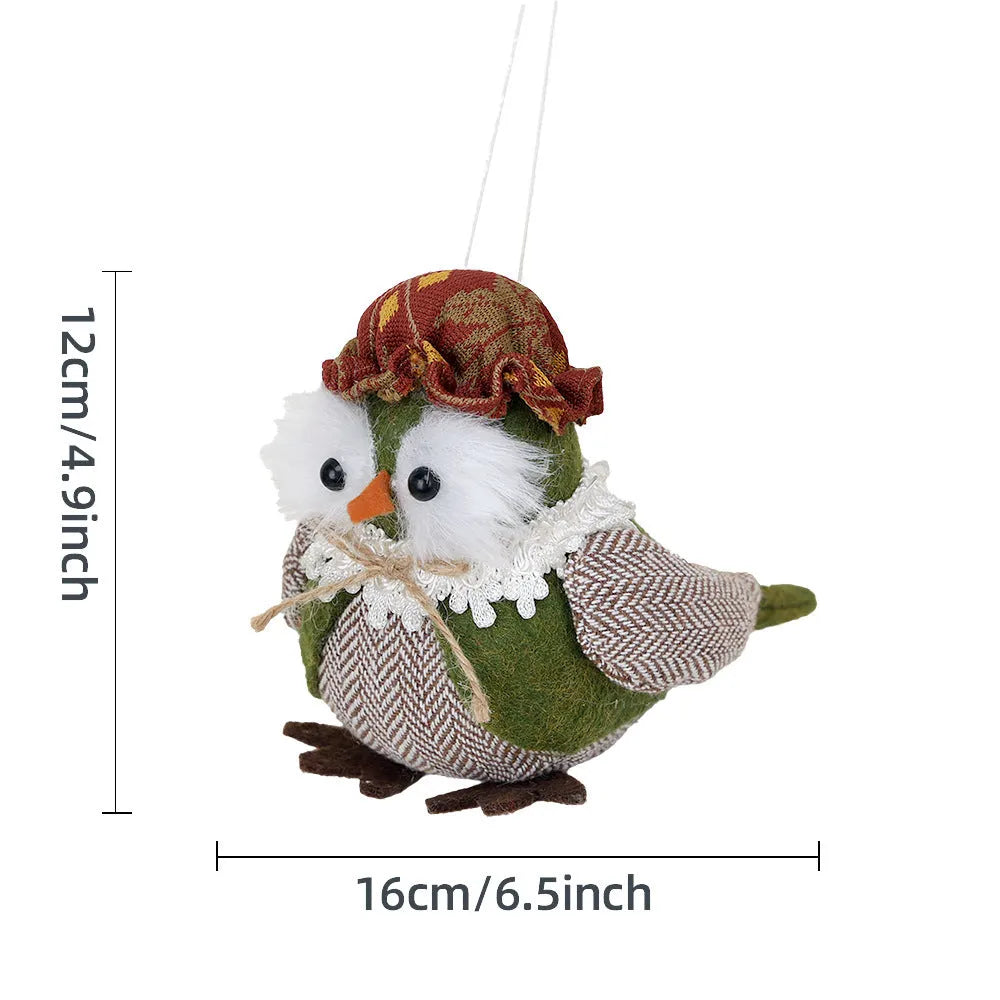 Thanksgiving harvest owl pendant ornament in orange or green polyester cloth with hanging loop