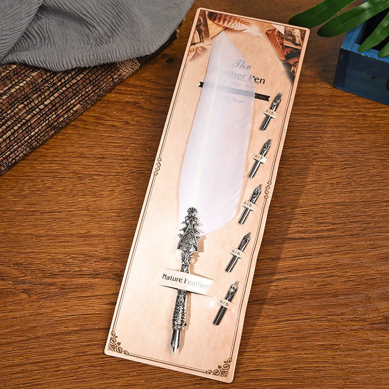 Vintage feather pen with zinc alloy shell in multiple colour options