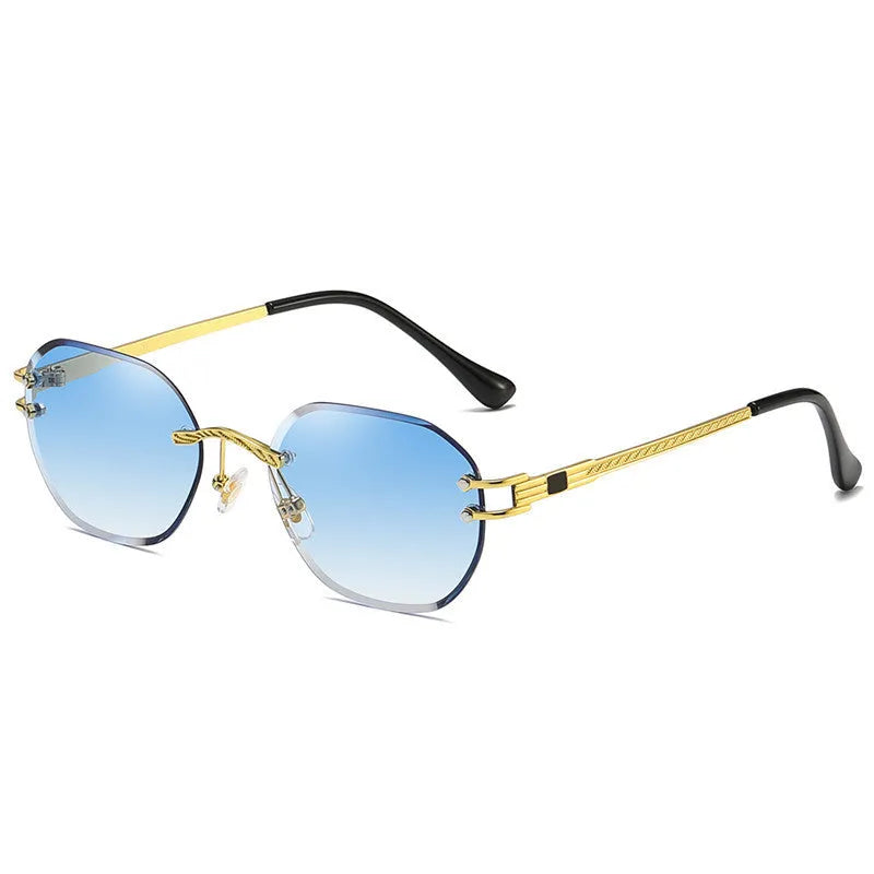 Gold frame sunglasses with gradient lenses in blue, grey, tea, pink, green and purple colour options