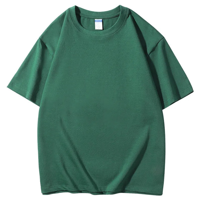 Men's loose-fitting round neck T-shirt in heavyweight 300g cotton fabric showing European-style design