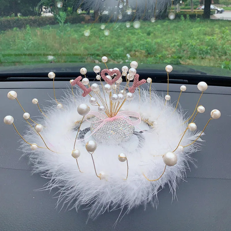 Clay star car decoration ornament for centre console in various red, pink, and pearl white colour designs.