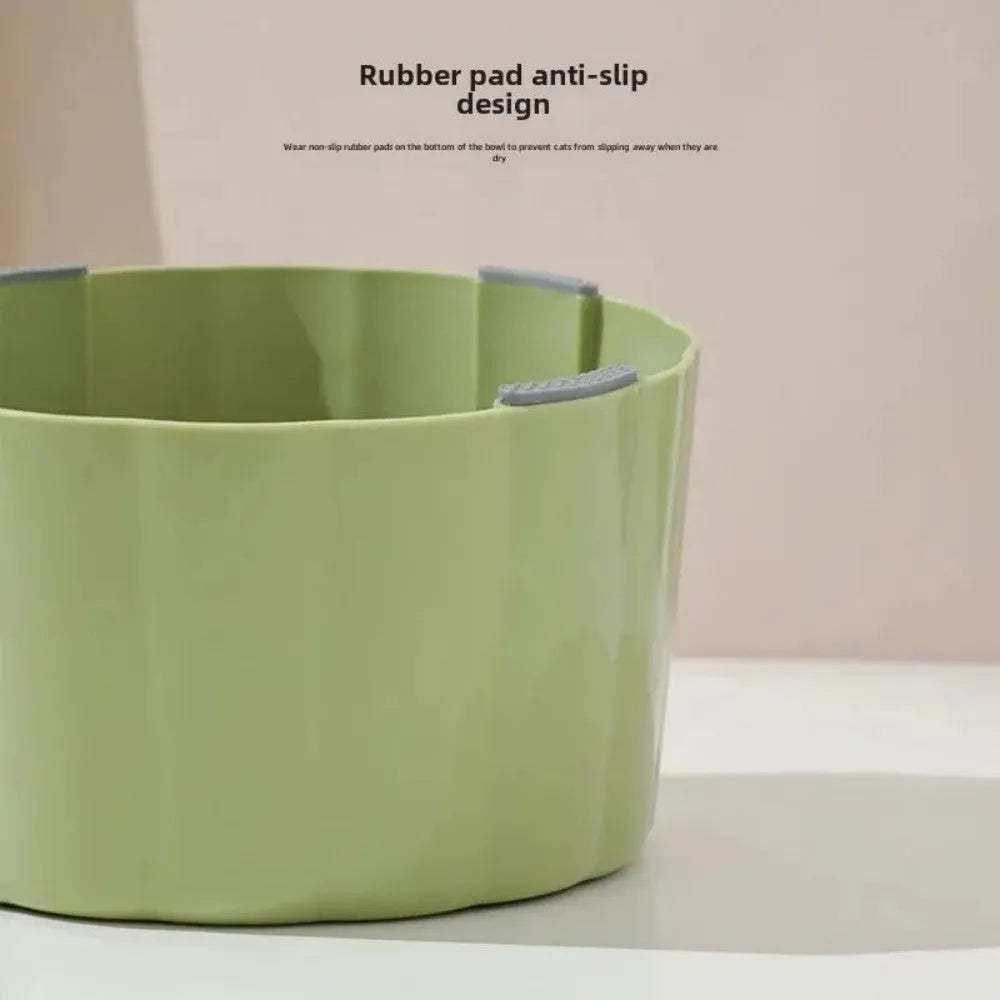 Solid green cat bowl with cactus design and anti-slip base