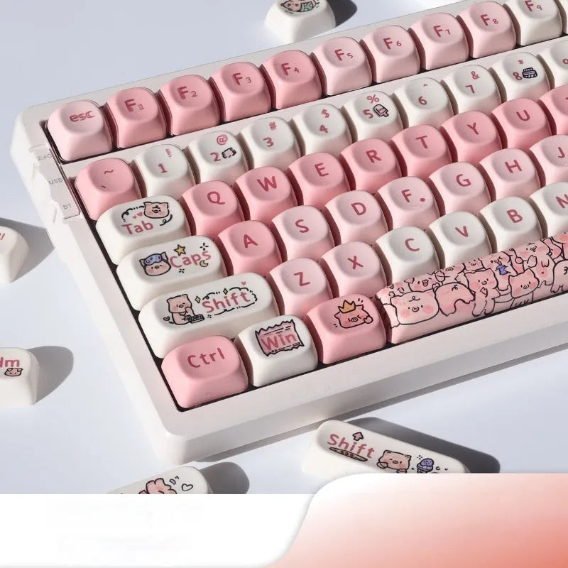 Pink PBT key cap with detailed fragrant pig design on top and sides for mechanical keyboards.