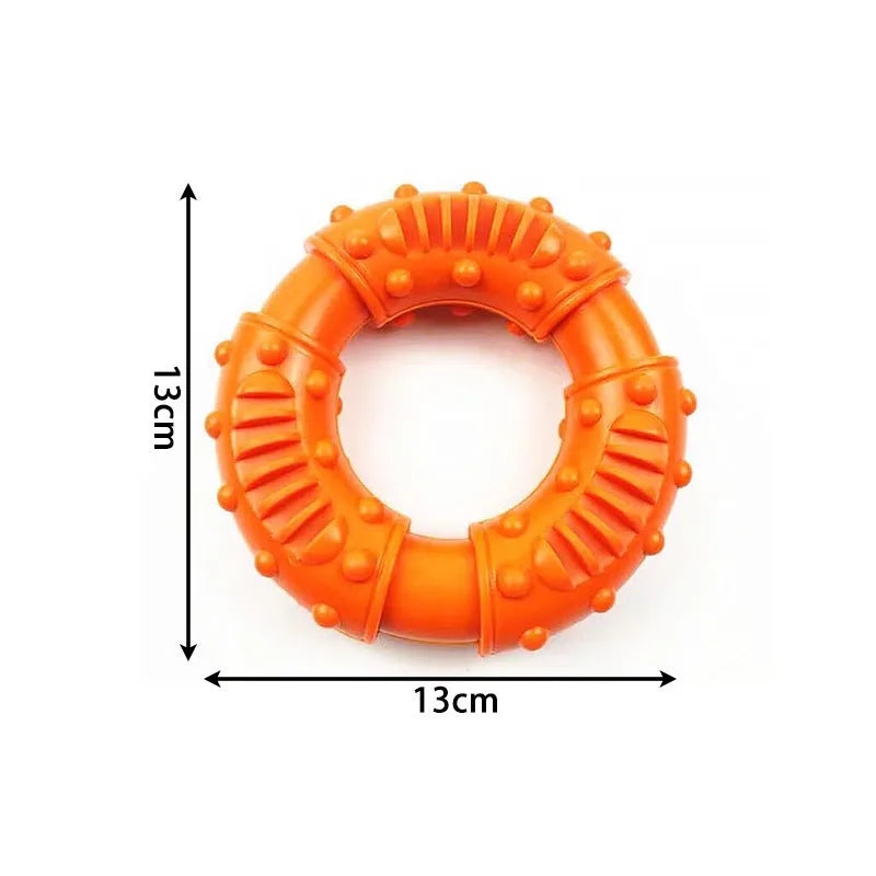 Blue, orange, and red bouncy hollow dog fetching stick toy for safe chew and fetch play.