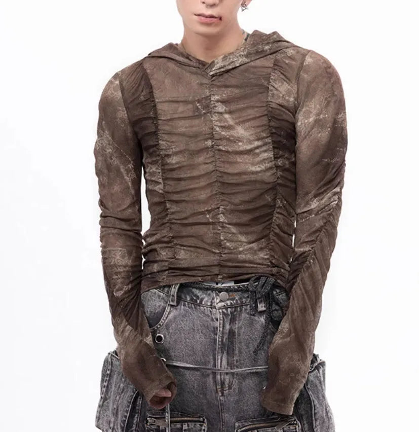Boys lightweight ice silk bottoming shirt with pleated printing detailing in picture colour