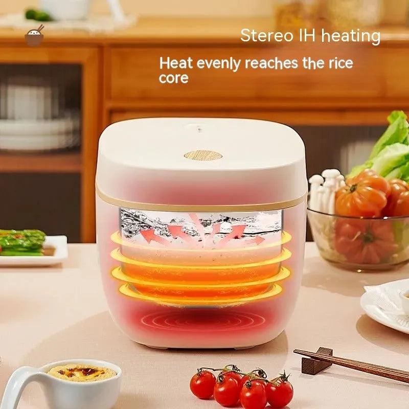 White or beige 3L multi-function rice cooker with accessories on kitchen counter