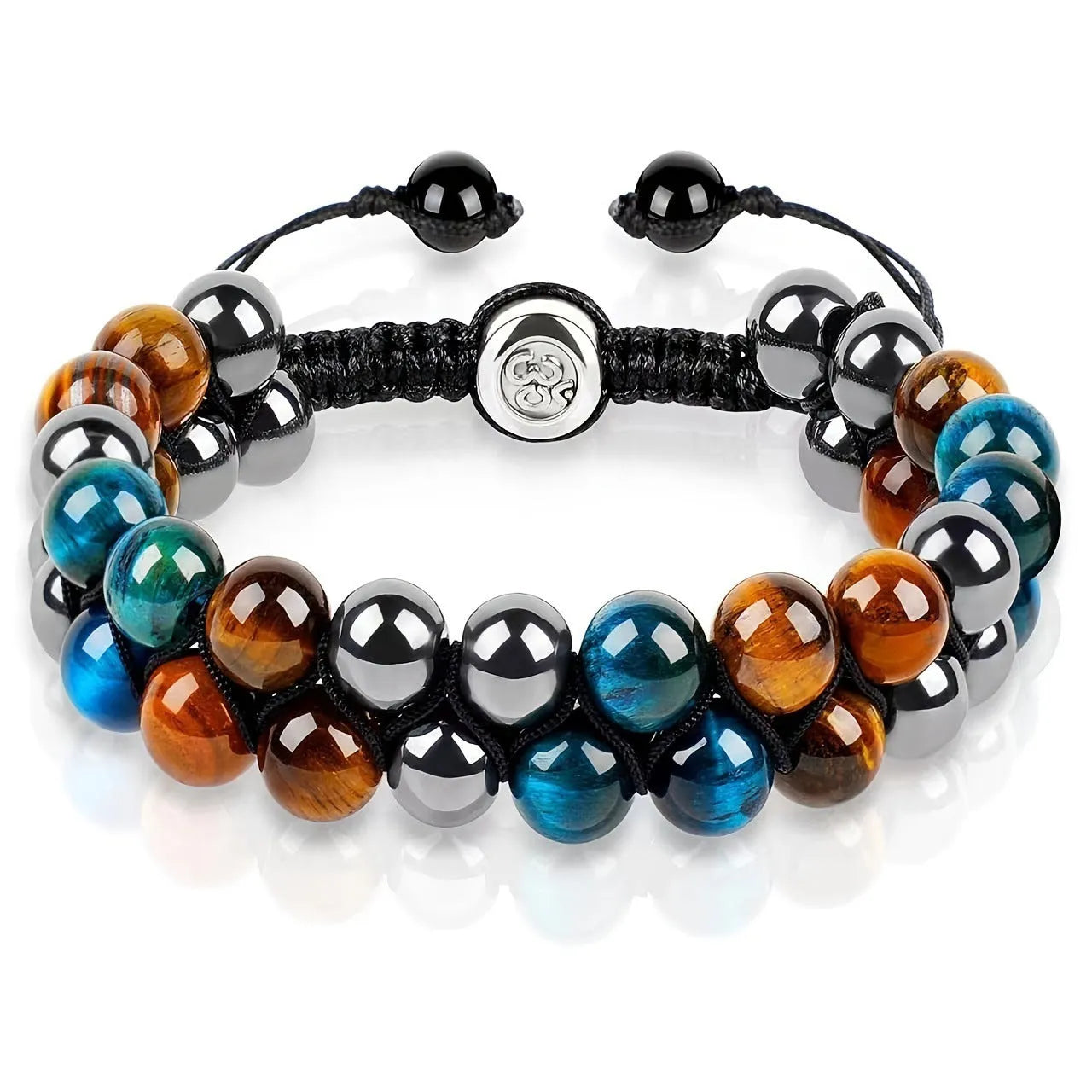 Handmade alloy bracelet with tiger's eye beads and an auspicious elephant charm in multiple colour options.