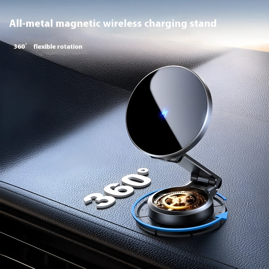 Black wireless charging car phone holder with zinc alloy bracket and universal phone clip