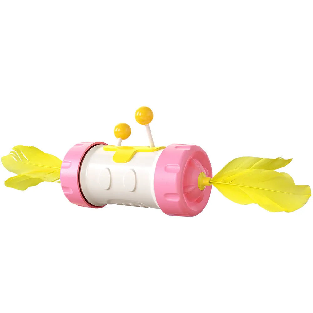 Cat toy set with stick pole, feather ball, and puzzle toy in assorted colours