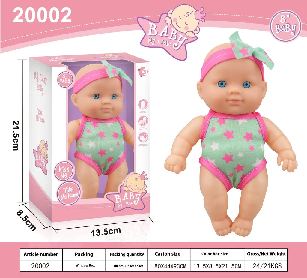 21.5cm tall simulation baby vinyl figurine doll in display box with six colour variant options