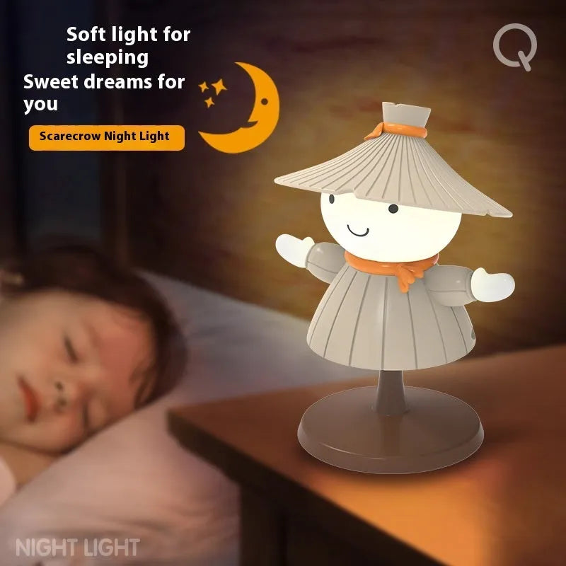 Dimmable rechargeable cartoon scarecrow small night lamp in three colours