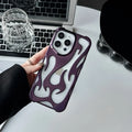 Electroplated hollow flame pattern soft TPU phone case for Apple iPhone, shown in silver on a dark background.