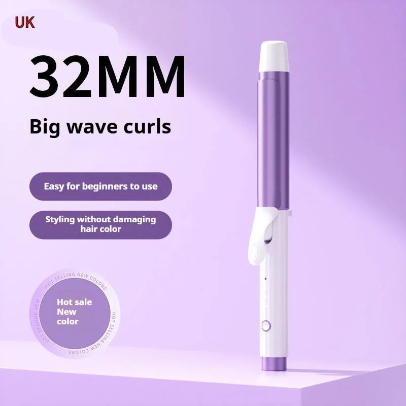 Anion big wave curling iron with four heat gears in pink plastic body, wired 220V