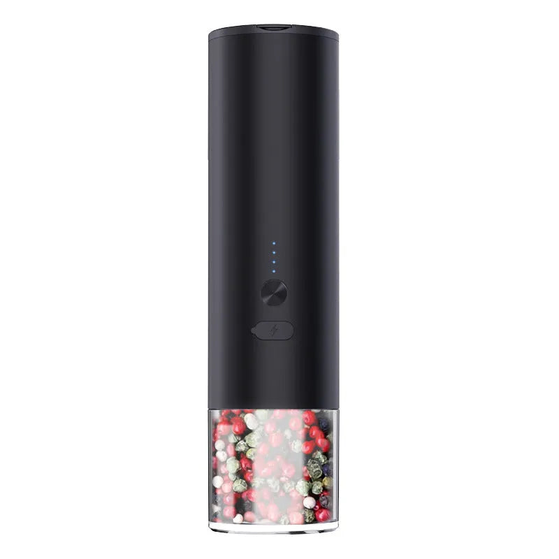 USB rechargeable electric pepper grinder with clear glass jar and LED light