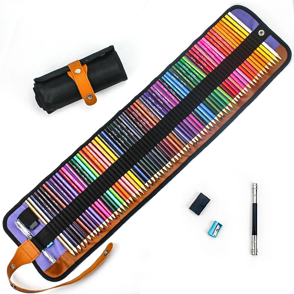 Set of 50 wooden coloured pencils for oil painting in a wooden case.