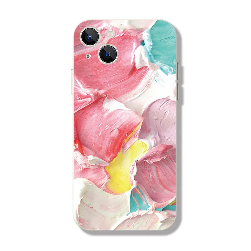 Oil painting flowers embossed PC phone case for iPhone with shockproof protection