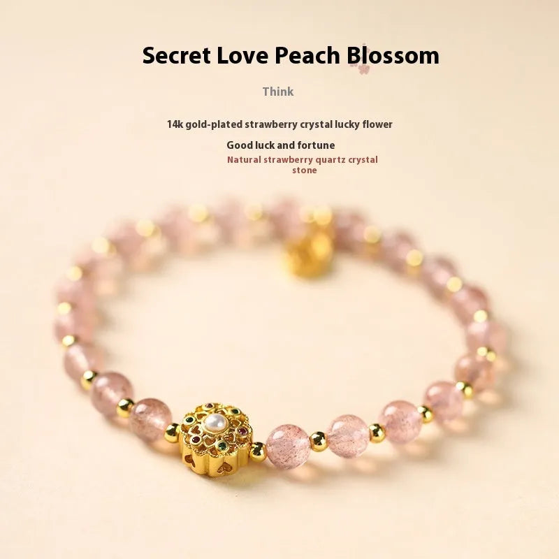 Hand-woven crystal bracelet with grey moonstone, sunstone, and strawberry quartz 6mm beads