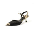 Women's genuine leather high-heeled sandals with pointed toe and 6CM heel