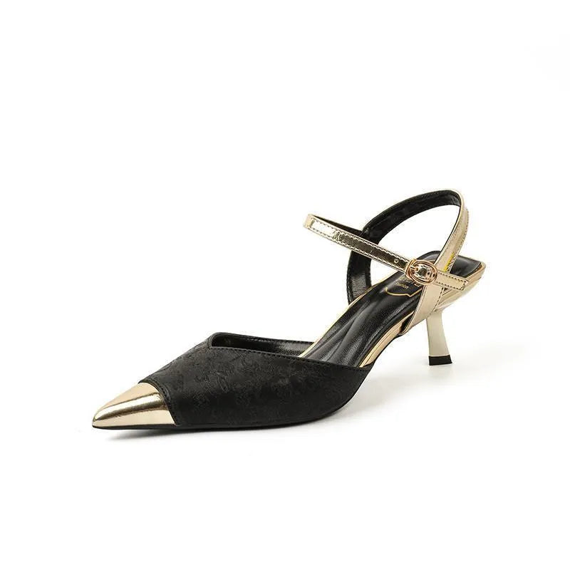 Women's genuine leather high-heeled sandals with pointed toe and 6CM heel